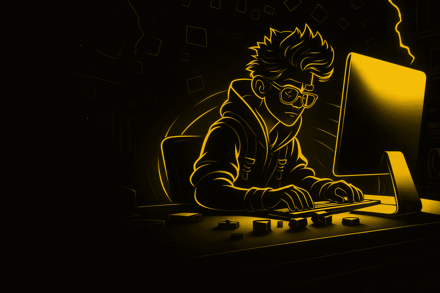 A developer building software late into the night